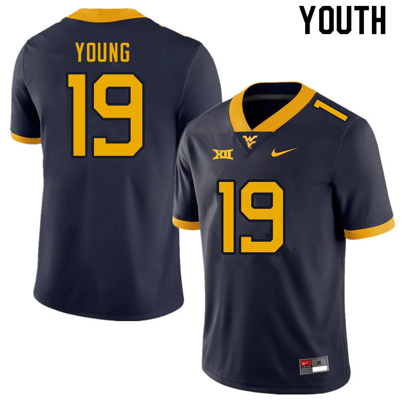 Youth #19 Scottie Young West Virginia Mountaineers College Football Jerseys Sale-Navy